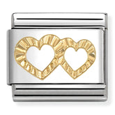 Nomination Composable Classic Link 030149/64 Double Heart with Etched Detail in 18K Gold